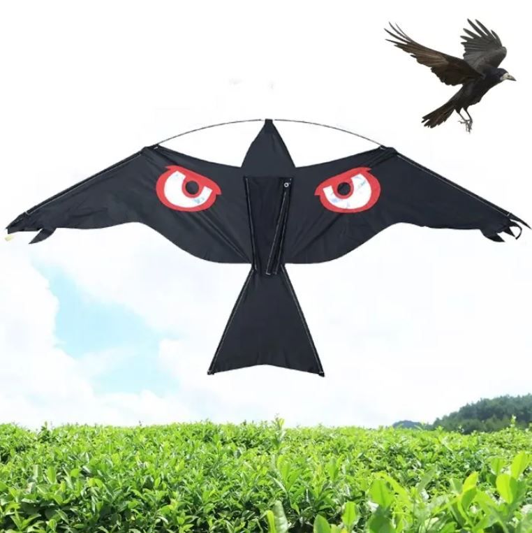 Skræmmefugl sort høg med skræmme øjne på vingen til mågeskræmmer