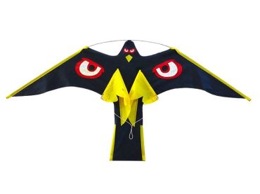 Sort skræmmehøg med laser reflektive øjne på vingen